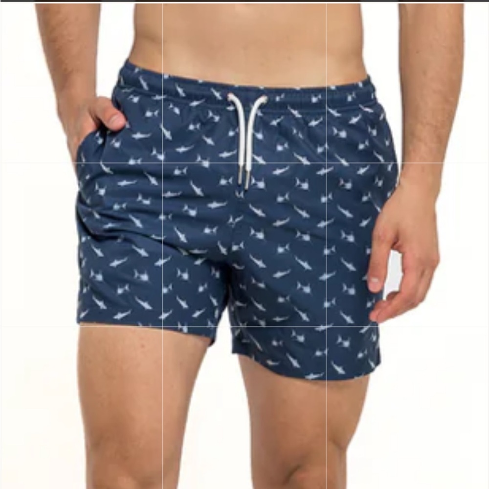 NWOT: BERMIES 5.5” INSEAM SHARK SWIM TRUNKS - Large